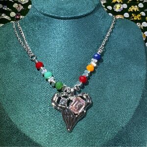 Boho Color Beaded Double Chain Heart Pendant Necklace